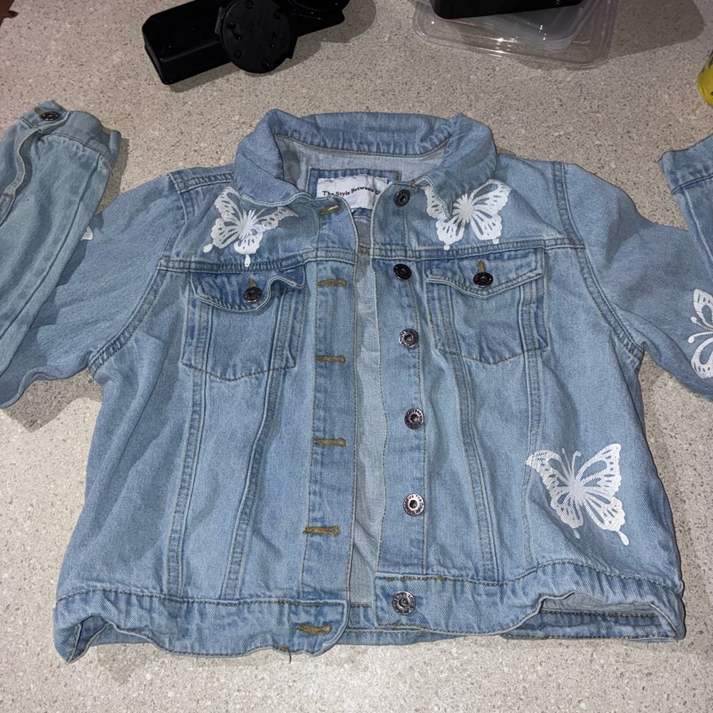 Kids Denim Jean Jacket with Butterfly Design